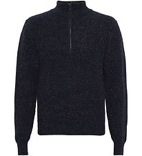 Grunt Bluse - Half Zip - Strik - GrTone - Navy Melange