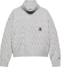 Tommy Hilfiger Bluse - Strik - Cable Turtle - Light Grey Heather
