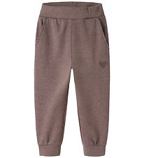 Name It Sweatpants - Nmfvima - Peppercorn/Heart Embroidery