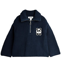 Mini Rodini Bluse - Strik - Panda - Blå