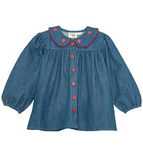 Flöss Bluse - Vilma - Denim - Mid Blue Strawberry