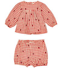 Flöss Sæt - Kjole/Bloomers - Berry Gingham m. Tern