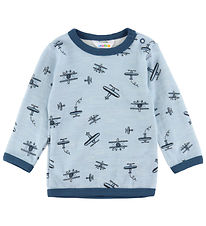 Joha Bluse - Uld/Bambus - Lyseblå m. Print