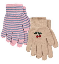 Konges Sløjd Hansker - Uld/Akryl - 2-pak - Cherry/Stripe