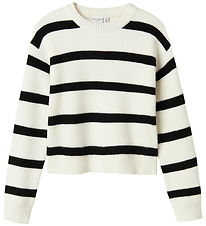 Name It Bluse - Strik - NkfVnilla - Cloud Dancer/W. BLACK STRIPE