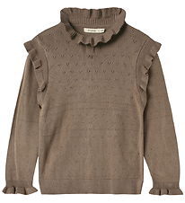 Fliink Bluse - Strik - Fame - Pine Bark m. Hulmønster