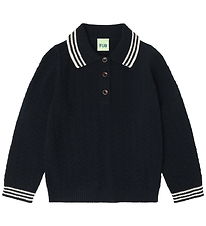 FUB Polobluse - Strik - Uld - ZigZag - Dark Navy