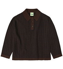 FUB Polobluse - Strik - Uld - Checked - Mocca/Dark Navy