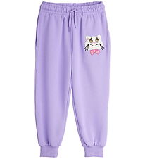 Mini Rodini Sweatpants - Cat With Bowtie Chenille - Purple