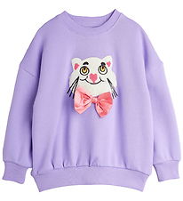 Mini Rodini Stwetshirt - Cat With Bowtie Chenille - Purple