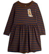 Mini Rodini Kjole - Stripe Bird Patch - Brun/Blå