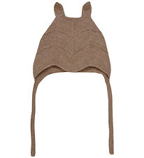 Huttelihut Babyhjelm m. Ører - Alpakauld - Strik - Camel Melange