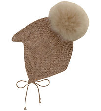 Huttelihut Babyhjelm m. Kvast - Alpakauld - Strik - Camel Melang