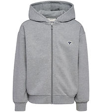 Hummel Cardigan - HmlJR Loose Zip - Gråmeleret m. Logo