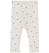 Minymo Leggings - Rib - Eggnog m. Hjerter
