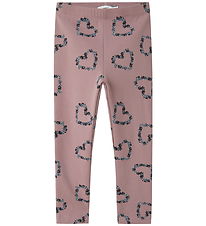 Name It Leggings m. Fleece - NmfOlukria - Toadstool m. Hjerter