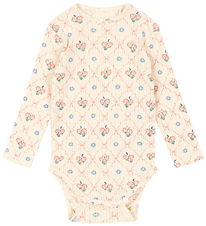 Konges Sløjd Body l/æ - Rib - Minnie - Fleur Decor m. Hulmønster