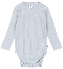 Konges Sløjd Body l/æ - Rib - Minnie - Gray Dawn m. Hulmønster