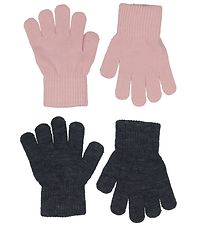 Melton Handsker - Strik - 2-pak - Mørkegrå/Rosa