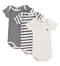 Petit Bateau Bodyer k/ - 3-pak - Hvid/Navystribet