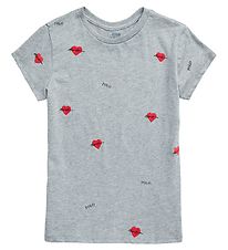 Polo Ralph Lauren T-Shirt - Valentine - Gråmeleret m. Hjerter Polo Ralph Lauren T-Shirt - Valentine - Gråmeleret m. Hjerter