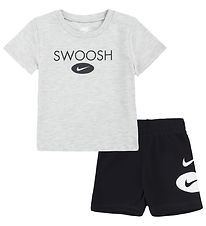 Nike Shortssæt - T-shirt/Shorts - Swoosh - Sort/Grå