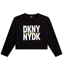 DKNY Bluse - Croped - Sort m. Hvid