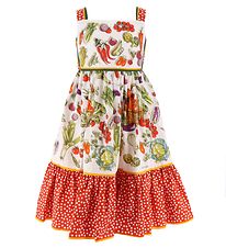 Dolce & Gabbana Kjole - Capri - Hvid/Rød m. Grøntsager