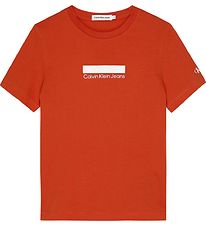 Calvin Kleim T-shirt - Small Block Logo - Coral Orange