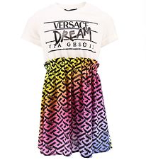 Versace Kjole - Hvid/Fuchsia m. Sort
