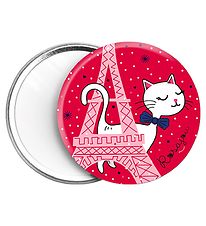 Rosajou Lommespejl - Rød m. Kat og Eiffeltårn