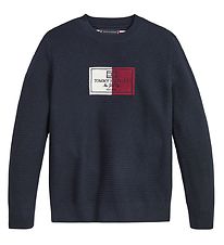 Tommy Hilfiger Bluse - Flag Label Sweater - Desert Sky