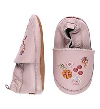 Melton Skindfutter - Leather Slippers with Flowers - Alt Rosa
