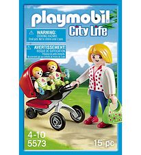Playmobil City Life - Mor Med Tvillingeklapvogn - 5573 - 15 Dele
