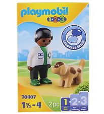 Playmobil 1.2.3 - Dyrlæge Med Hund - 70407 - 2 Dele
