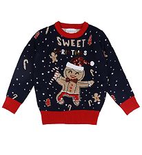 Jule-Sweaters Bluse - Cute Cookie Man - Strik - Blå