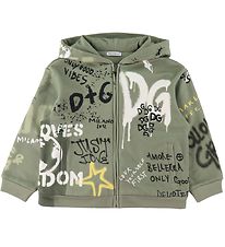 Dolce & Gabbana Cardigan - DG Skate - Støvet grøn m. Graffiti Dolce & Gabbana Cardigan - DG Skate - Støvet grøn m. Graffiti
