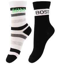 BOSS Strømper - 2-pak - Casual - Sort/Hvid m. Striber