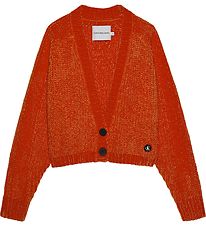 Calvin Klein Cardigan - Velour - Chenille - Cropped - Coral Oran