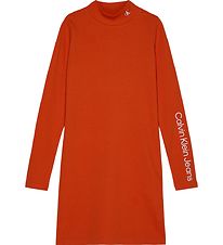 Calvin Klein Kjole - Rib - Mock Neck - Coral Orange