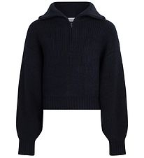 Grunt Bluse - Rib - Berna Half Zip Knit - Navy