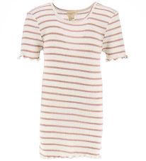 Minimalisma T-shirt - Silke/Bomuld - Blomst - Dusty Stripes