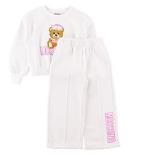 Moschino  Sweatst - Hvid/Rosa m. Print/Pailletter