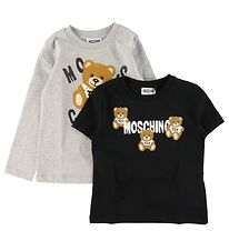 Moschino Bluse/T-shirt - Gråmeleret/Sort m. Logo