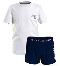 Tommy Hilfiger Sæt - T-shirt/Shorts - Hvid/Navy