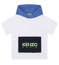Kenzo T-shirt m. Hætte - Hvid m. Blå/Navy
