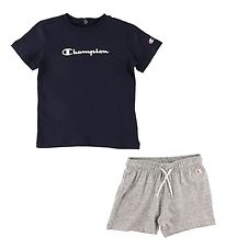 Champion Sæt - T-shirt/Shorts - Navy/Grå