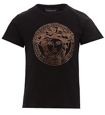 Versace T-shirt - Medusa Strass - Sort/Guld m. Similisten