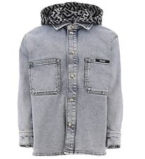 Versace Denimjakke m. Htte - Blue Medium m. Grmeleret/Sort