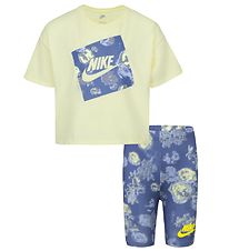 Nike Cykelshortssæt - T-shirt/Cykelshorts - Diffused Blue/Gul